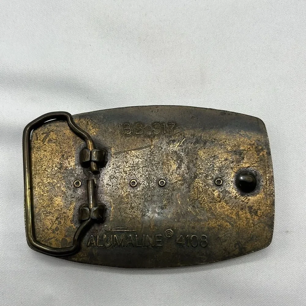 Vintage Leather and Metal Train Belt Buckle